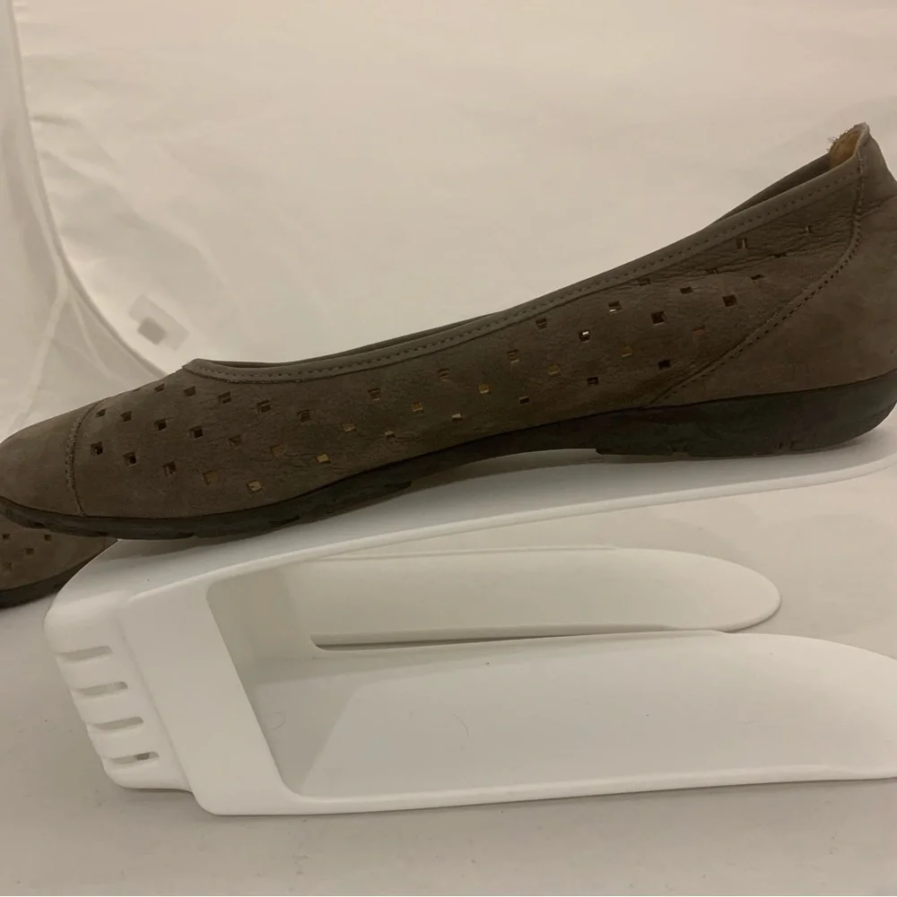 Gabor Hovercraft Suede Ballerina Cutout Taupe Leather Flats